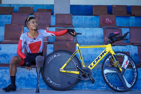Indonesian paracycling athlete Martin Losu is training to prepare for the next race at the Velodrome...