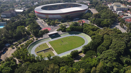 aerial view, cycling and roller skating arena, velodrome of Manahan Solo. : Solo, Indonesia - 23...