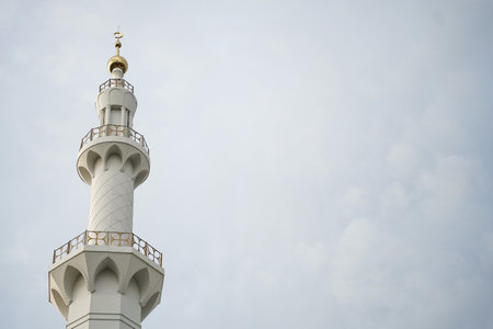 Sheikh Zayed grand mosque tower and empty space. Located in Surakarta, Central Java, Indonesiaの写真素材