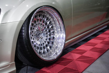 Close up of modified modern car wheels