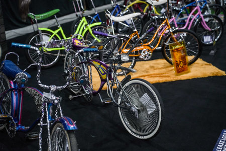 Unique, classic and vintage lowrider bicycle exhibition at the 2023 Indonesia Custom Show. : Yogyakarta, Indonesia - 13 August 2023のeditorial素材