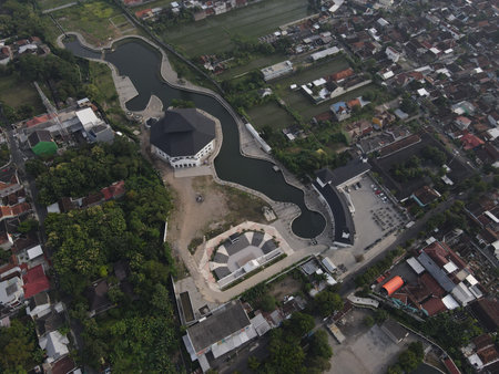 Aerial view, Embung Giwangan Cultural Park, an art expression space with various facilities such as...