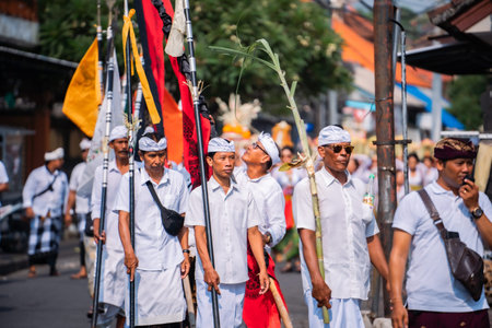 Bali, Indonesia - 08 March 2024: Thousands of participants walked in a procession celebrating...