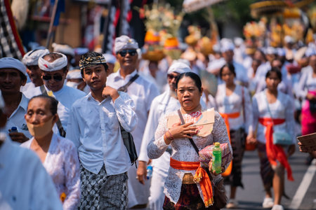 Bali, Indonesia - 08 March 2024: Thousands of participants walked in a procession celebrating...