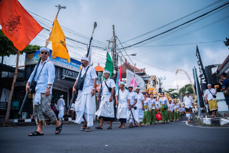 Bali, Indonesia - 08 March 2024: Thousands of participants walked in a procession celebrating...