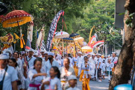 Bali, Indonesia - 08 March 2024: Thousands of participants walked in a procession celebrating...