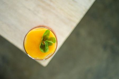 fresh mango juice on the table.