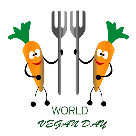 Happy vegan day carrot bring forkのイラスト素材