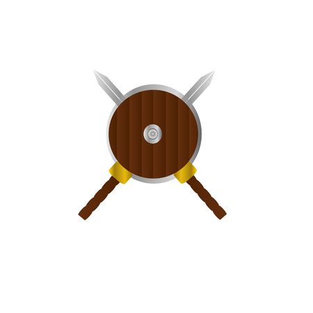 Sword and shield logo banner illustrationのイラスト素材