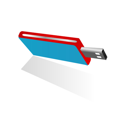 3d blue Usb flash disk with red and silver side design memory isolated on the white backgroundのイラスト素材