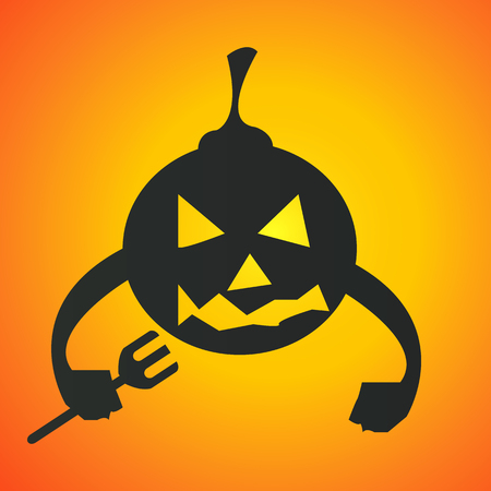 Happy Halloween pumpkin with fork illustrationのイラスト素材