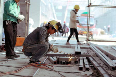 Construction worker work scene