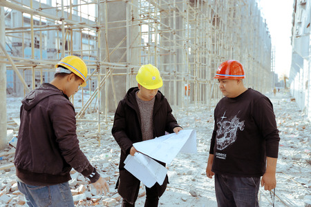Architect at construction site.のeditorial素材