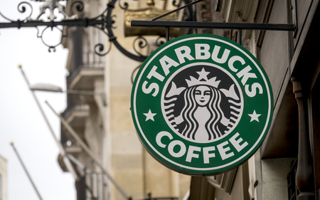 Starbucks Coffee Shop Sign - Mar 2015.のeditorial素材