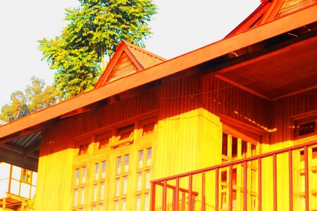 A house with balcony made of woods looks awesomeの写真素材