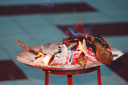 A selective focus fire plate looking sizzling hotの写真素材