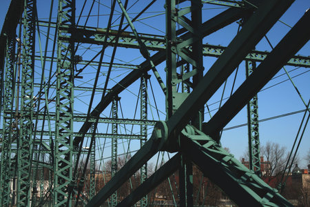Abstract angles of an old steel girder bridge erected by the Berlin Iron Works of East Berlin,...