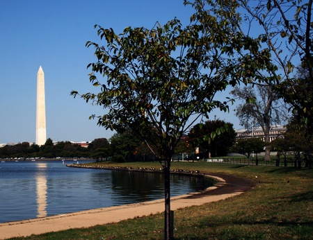 A view of the landmark Washington Monument in Washington, DC.のeditorial素材