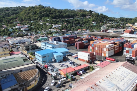 The cargo shipping terminal on the Caribbean island of St  Lucia のeditorial素材