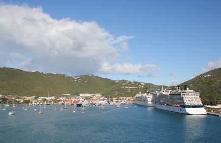 Cruise ships  nestled at their berths in the port city of  Charlotte Amilee, St  Thomas, USVI のeditorial素材