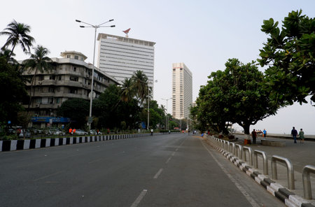 MUMBAI, Maharashtra,India, March 27, 2022. Morning time at Nariman Point, located on the southern...