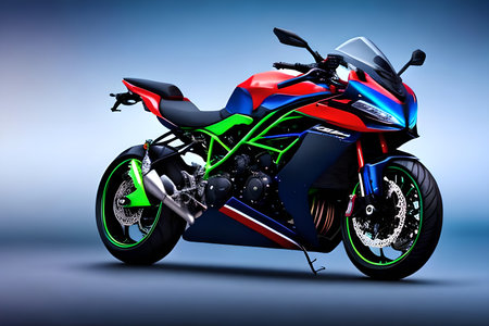 3d rendering of a blue sport bike on a blue background.の写真素材