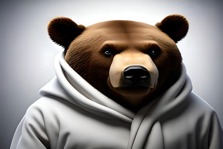 Brown bear in a white hoodie. 3D illustration, 3D renderingの写真素材