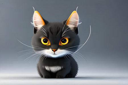 Cute black cat with yellow eyes on a gray background. 3d renderingの写真素材