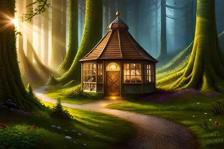 Fantasy fairy tale house in the forest. 3D illustration.の写真素材