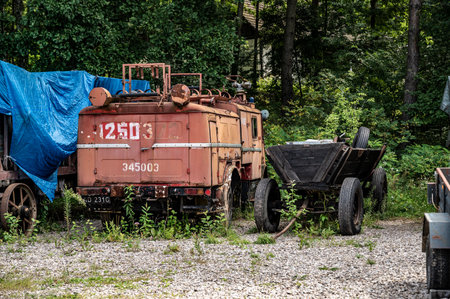 Museum of the Radom Countryside. August 18, 2021. Antique agricultural machinery, tractors, tractors.のeditorial素材