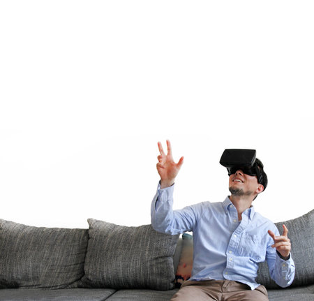 Man with VR glasses and copy space