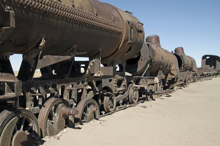 Train cemetery in Salar de Uyuni, Boliviaの写真素材