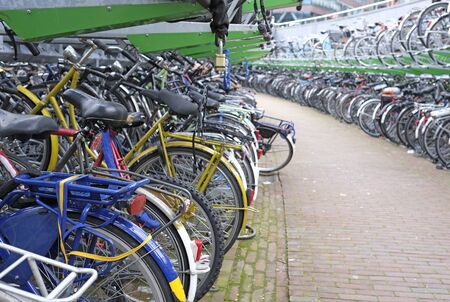 Bicycle parking space in Rotterdam, Netherlandsの写真素材