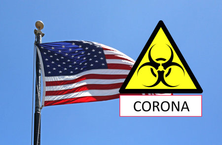 Corona virus - US flag and warning sign