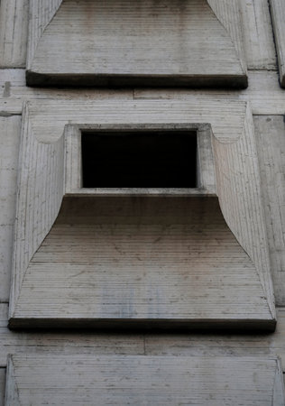 Detail of a brutalist building in Skopje, North Macedoniaの写真素材