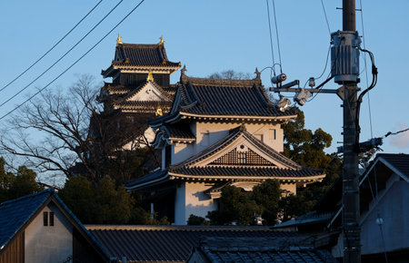 Okayama Castle in Okayama, Japan, during sunsetの写真素材