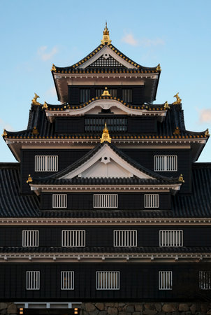 Okayama Castle in Okayama, Japan, during sunsetの写真素材