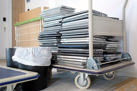 Electronic waste - stack of laptops to be discardedの写真素材