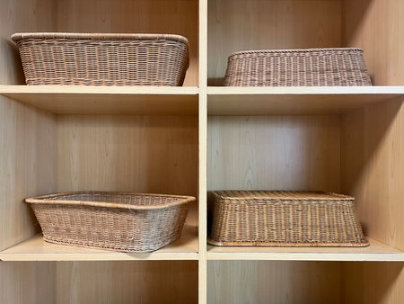 Baskets in the changing room of a day spa