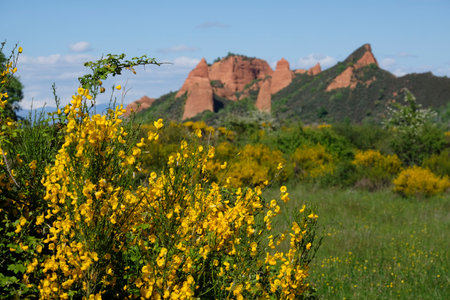 The unique landscape of Las Medulas in Galicia, Spain, shaped by gold mining activities of the ancient Romansの写真素材