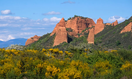The unique landscape of Las Medulas in Galicia, Spain, shaped by gold mining activities of the ancient Romansの写真素材