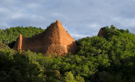 The unique landscape of Las Medulas in Galicia, Spain, shaped by gold mining activities of the ancient Romansの写真素材