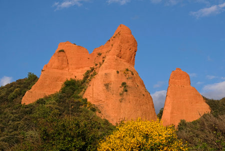 The unique landscape of Las Medulas in Galicia, Spain, shaped by gold mining activities of the ancient Romansの写真素材