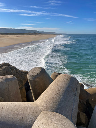 Powerful waves arriving at the beachの写真素材