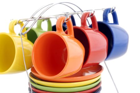 set of colored cupsの写真素材