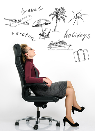 businesswoman dream about vacationの写真素材
