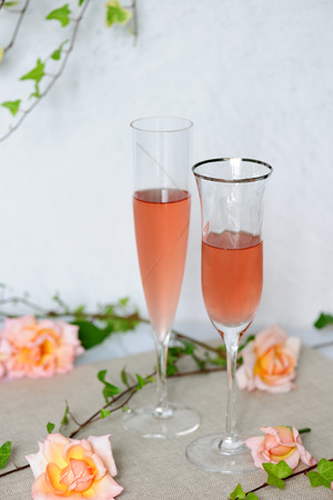 two wineglasses with rosè wineの写真素材