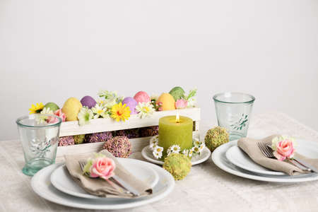 Decorated table for Easter dinnerの写真素材