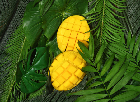 Arrangement of mango and palm leaves