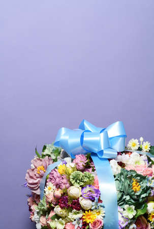 Floral gift on violet backgroundの写真素材
